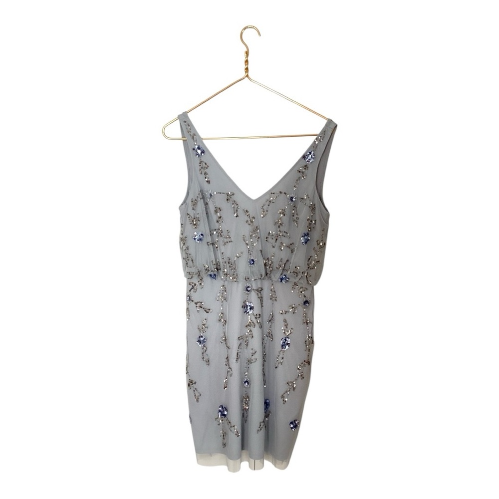 NWT ADRIANNA PAPELL Studio  Blue Silver Beads and Sequins Sleeveless Dress 8